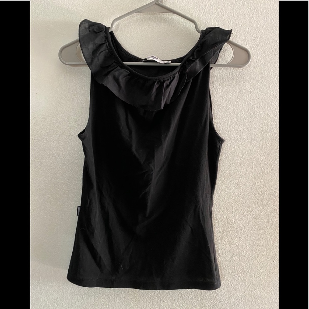 Moschino Jeans Black Sleeveless Ruffle Tank Top Size 8